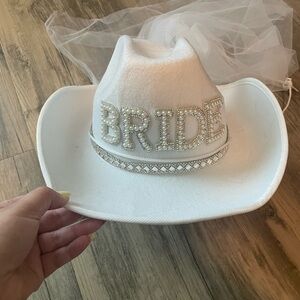 White Bride Cowboy Hat with Pearls